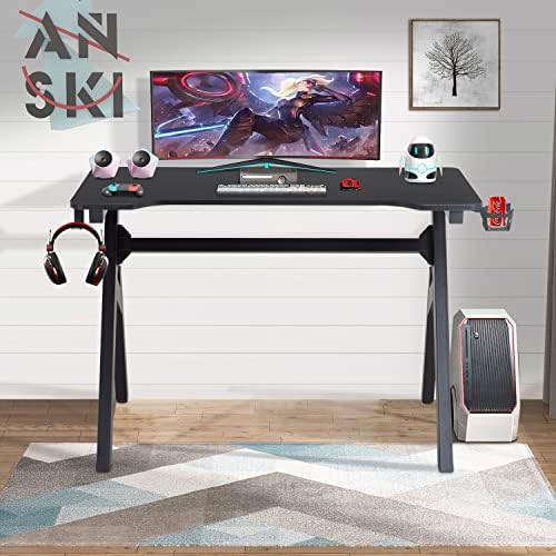 FDW Computer Desk Gaming Desk Student PC Desk Writing Desk Office Desk Modern Ergonomic Racing Style Table Workstation Carbon Fiber Headphone Hook (47in, Red) - Image 2