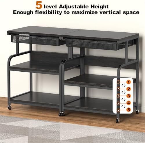 EasyCom 23.6"×18.9" Extra Large Printer Stand with Drawer & Wheels Black - Image 4
