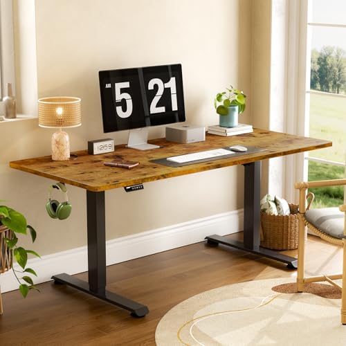 Veken 63"x28" Wider Large Standing Desk, Electric Height Adjustable, Brown - Image 2