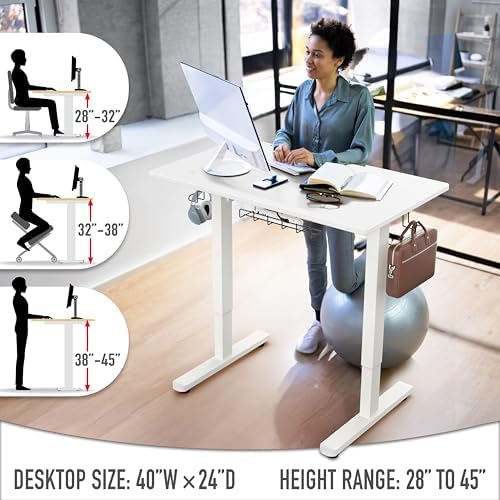 SHW 40-Inch Electric Height Adjustable Standing Desk w/Drawer, White - Image 5