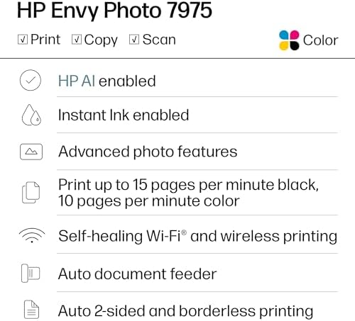 HP Envy Photo 7975 Wireless Color Inkjet Photo Printer, Print, scan, Copy, Easy Setup, Mobile Printing, Best-for-Home, 3 Month Instant Ink Trial Included, AI-Enabled (B63K3A) - Image 2