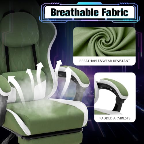 Gaming Chair with Footrest, Ergonomic Fabric Desk Chair, Dark Green - Image 5