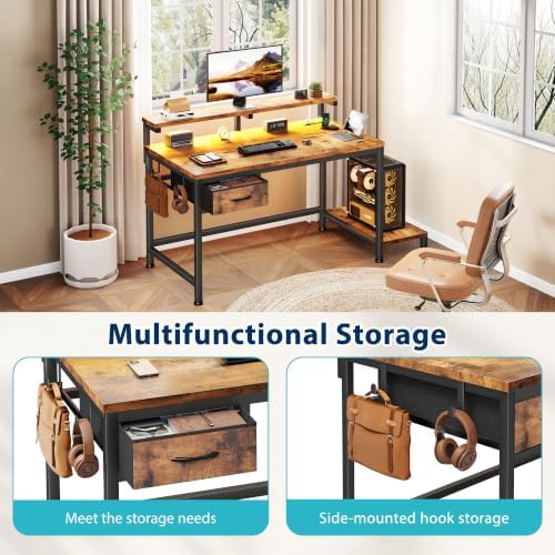 DurayLoly 32" Office Desk with Power Outlet & Fabric Drawer,Rustic Brown - Image 6