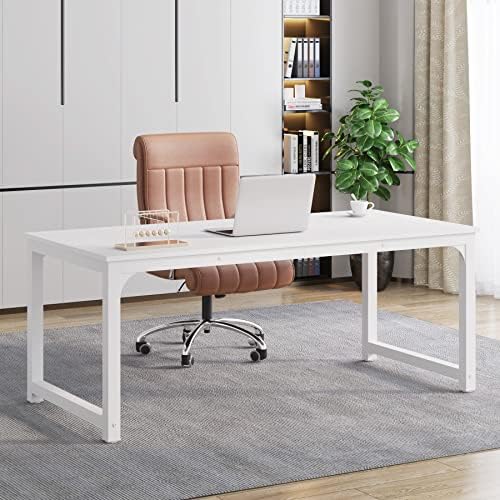 Tribesigns Modern Computer Desk, 63 x 31.5 inch Large Executive Office Desk Computer Table Study Writing Desk Workstation for Home Office, Spliced Desktop, White by Tribesigns