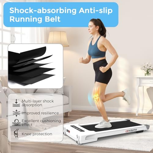 GOYOUTH Walking Pad Treadmill, Under Desk Treadmill for Home Office, Wide Belt Compact Treadmills 300 lbs Capacity, 2.25HP Shock-Absorbing Walking Jogging Running Machine Remote Included - Image 4