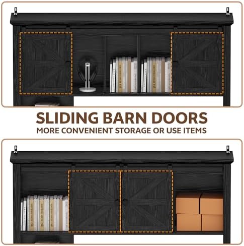 Large Desktop Bookshelf, 47.2" Desk Shelf with Sliding Barn Door - Image 3