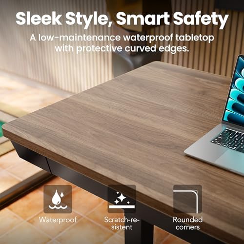 HUANUO Electric Standing Desk with Drawers, 48 X 24 Inch Electric Adjustable Height Desk, Quick Install One-Piece Tabletop with USB Charging Ports, Sit to Stand Up Desk for Home Office, Black Walnut - Image 6