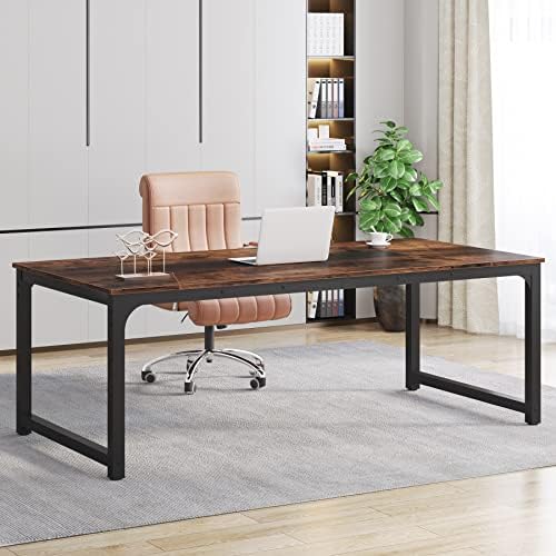 Tribesigns Modern Computer Desk, 78.7 x 39.4 inch X Large Executive Office Desk Computer Table Study Writing Desk Workstation for Home Office,Rustic/Black - Image 2