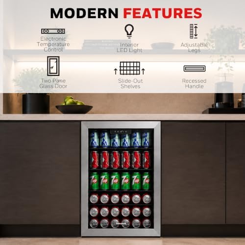 Honeywell Beverage Refrigerator and Cooler, 142 Can Mini Fridge with Glass Door for Soda Beer or Wine for Office or Bar with Adjustable Removable Shelving - Image 2