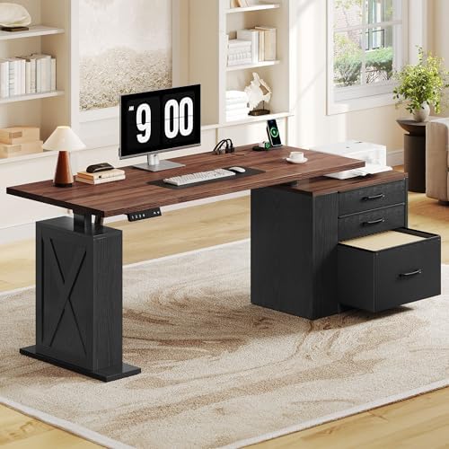 75.5'' Electric Standing Desk with Drawers Corner Desk Black by Homiflex