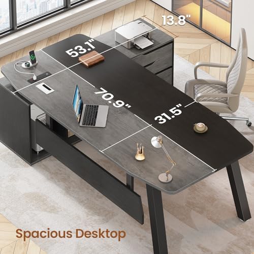 SEDETA 71" L Shaped Executive Desk with File Cabinet & Power Outlet - Image 3