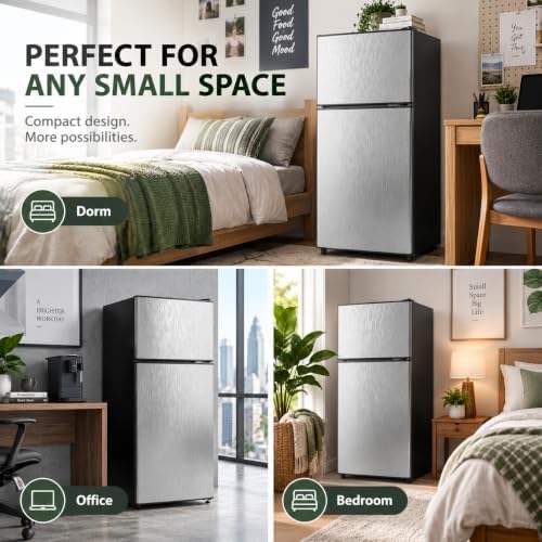 3.2 Cu.Ft Mini Refrigerator with Freezer, 2 Door Compact Fridge with Adjustable Thermostat & Removable Glass Shelves, Energy Efficient Small Refrigerator for Bedroom, Dorm, Office, Apartment - Image 7