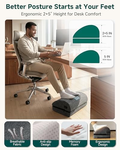 Snailax Heated Foot Rest Under Desk at Work, Ergonomic Vibration Foot Stool - Image 5