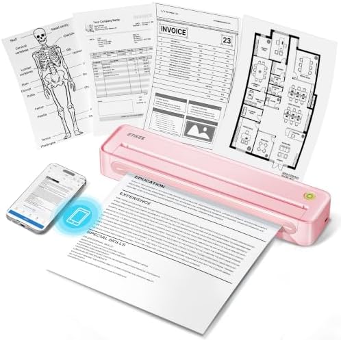 D90E Inkless Portable Thermal Printer for Travel – 8.5" x 11", Pink by ETIKEZ