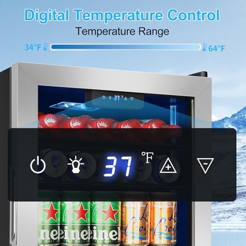 FoMup Beverage Refrigerator 126 Can, Mini Beverage Fridge Small Beverage Cooler Stainless Steel with Glass Door Safety Lock, Drink Fridge for Beer Soda Wine, Perfect for Dorm Office Hotel - Image 4