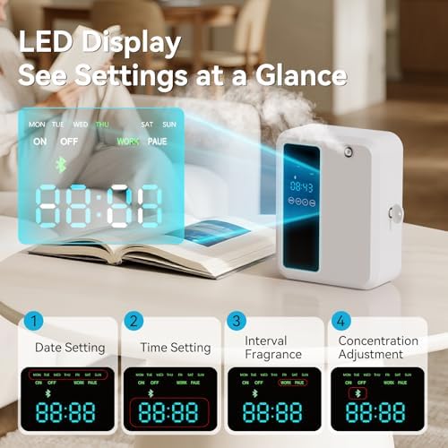 Hotel Scent Diffuser for Large Room, 500ml Smart Waterless Oil Diffuser, Whole House Air Fragrance Machine with LED Display, White - Image 4