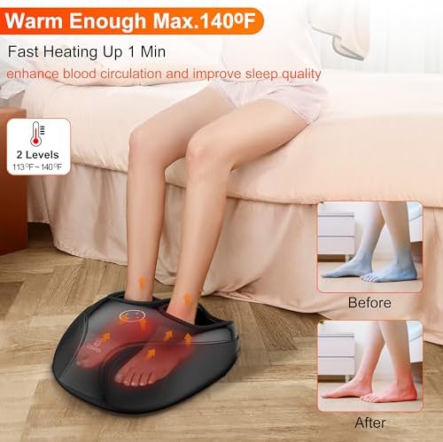 COMFIER Shiatsu Feet Massager Machine,Birthday Gifts for Men&Women,Foot Massager with Heat,Kneading Rolling Compression for Plantar Fasciitis,Neuropathy Fits up to Men Size 12, for Home Office Use - Image 4