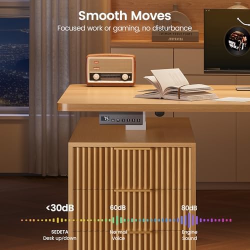 SEDETA Electric Standing Desk with 6 Drawers, 55" Adjustable Stand up Desk with Storage, Fluted Computer Desks with Power Outlets for Home Office, Oak - Image 6