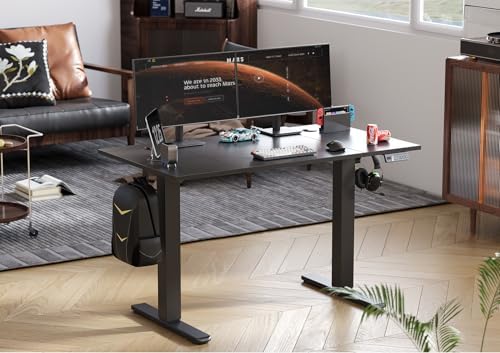Seang Electric Standing Desk Adjustable Height, 48 x 24 Inch Sit Stand Desk with T-Shaped Frame, 3 Memory Presets & Cable Management for Home Office Computer Workstation, Black Frame/Black Top - Image 2