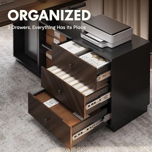 FLEXISPOT 71" Executive Standing Desk with File Cabinet, Black Walnut - Image 4