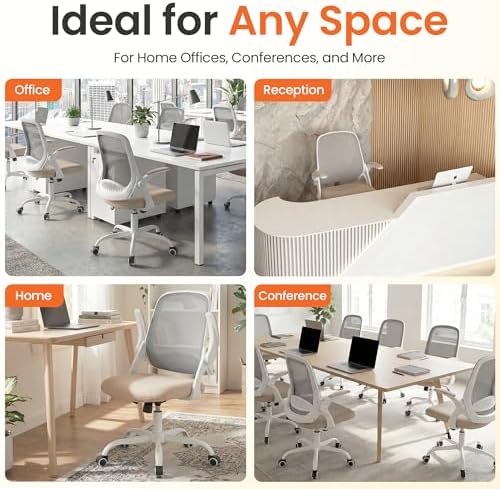 NEO CHAIR Office Computer Chair Ergonomic Mesh Back Flip-Up Arms, Beige - Image 3