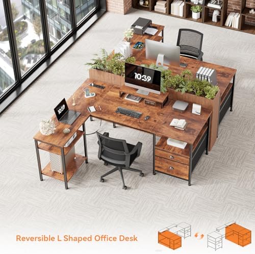 Furologee 50 Inch L Shaped Computer Desk with Power Outlet, Rustic Brown - Image 6
