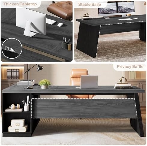 Tribesigns 78" L Shaped Desk with Drawers, Lage Office Desk with Storage Shelves, Modern Corner Computer Desk for Home Office (Gray and Black) - Image 5