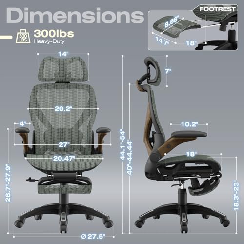 ELABEST X100 Ergonomic Mesh Office Chair with Footrest, Big and Tall Home Desk Chair with 5D Flip-Up Arms, Adjustable 3D Lumbar Support, Gaming & Executive Computer Chair - Image 2