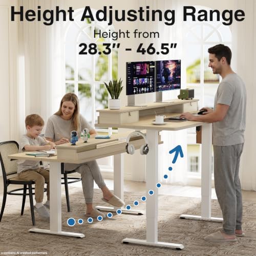 Veken 47x28 in Electric Standing Desk with Drawers, Adjustable Table, Wood - Image 5