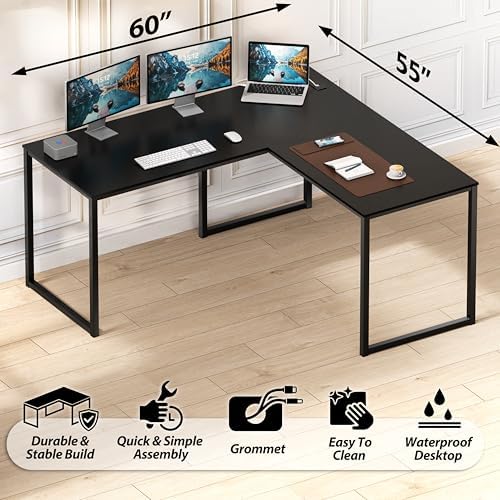 SHW Mission 55 x 60 L-Shape Home Office Computer Desk, Black - Image 4