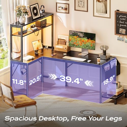 PRAISUN L Shaped Gaming Desk with LED Lights & Power Outlets - Image 5