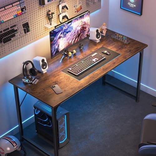Huuger Computer Desk, 48 Inch Office Desk, Gaming Desk with Storage, Writing Desk Work Desk for Home Office, Study, Modern Simple Desk, Large Legroom, Metal Frame, Rustic Brown - Image 4
