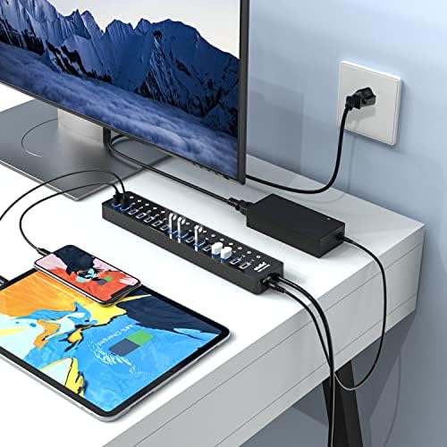 Power USB Hub 3.0, atolla 16 Port USB Splitter with 12V/6A Power Adapter and Individual Switches, High-Speed Data Transfer for Laptop, PC, Mac, and More Devices - Image 6