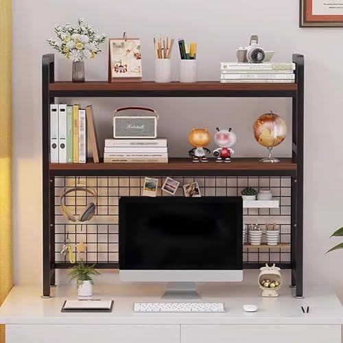 Computer Desktop Bookcase 2-Tier Multipurpose Wood Desktop Bookshelf Desktop Hutch Storage Organizer Desk Display Rack for Office Home Dormitory, Black/White - Image 3