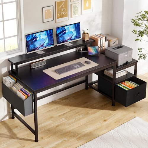 EnHomee 56.5" Office Desk with Drawers & Printer Space for Home Work,Black by EnHomee