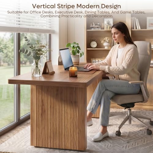 Bestier 63 Inch Wood Executive Desk, Fluted Office Desk Writing Table Brown - Image 4