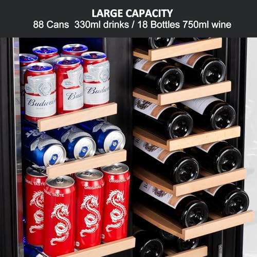 Wine and Beverage Refrigerator, 24 Inch Dual Zone Fridge with Glass Door, Built-In Cooler with Powerful and Quite Cool System/18 Bottles and 88 Cans Capacity Bverage Cooler - Image 5