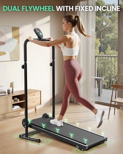 AKLUER Dual Flywheel Manual Treadmill - Foldable Non-Electric for Home/Gym - Image 2