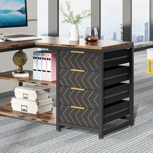 Tribesigns L Shaped Computer Desk with Storage Drawers, 59 inch Corner Desk with Shelves, Reversible L-Shaped Office Desk Study Writing Table Workstation for Home Office, Brown - Image 7