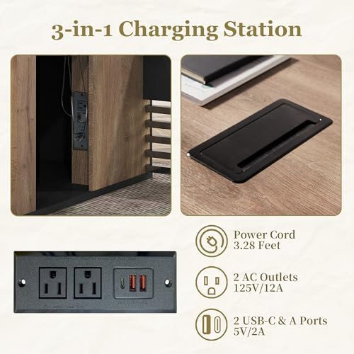 Electric Height Adjustable Executive Desk, Luxury L-Shaped Office Desk with Storage Cabinet & Charging Station, Solid Thickened Desktop, 78" Modern CEO Workstation for Home Office & Corporate Office - Image 6
