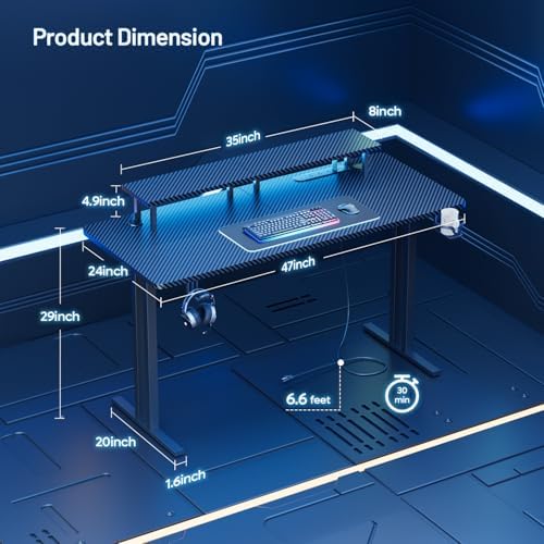 HLDIRECT 47 Inch Gaming Desk with LED Lights & Cable Management, Black - Image 3