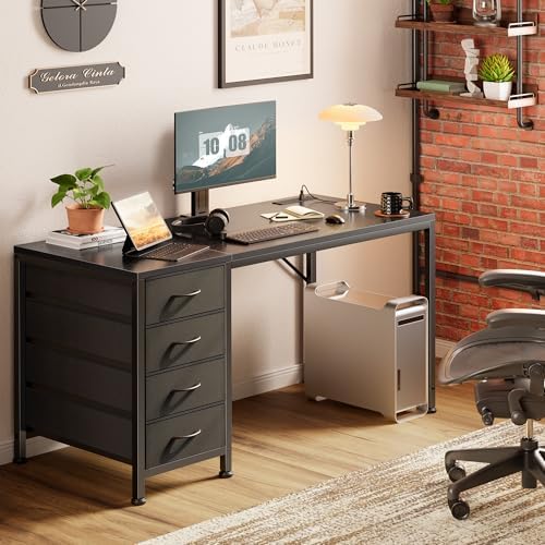 PRAISUN 47.2Inch Computer Office Desk with Power Outelts and USB-C Port, Reversible Gaming Desk with 4 Fabric Drawers, Work Study Desk Work from Home, Black - Image 2