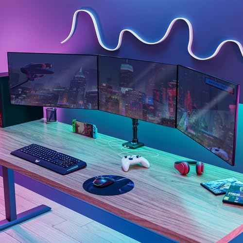 Mount-It! Triple Monitor Desk Stand, USB-A & C, Black - Image 3