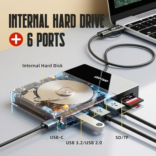 YOTUO 1TB External Hard Drive, USB C Multiport Hub HDD 7-in-1, USB 3.0, SD/TF Card Reader, Docking Station, Multi-Function HDD for Windows, Mac, Android, TV, iPhone 15/16/17, Laptop, Desktop, PC - Image 3