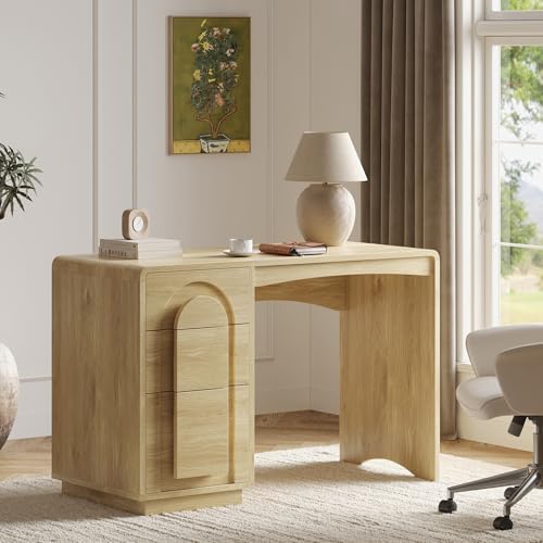 Bestier 47" Home Office Desk with 3 Drawers, Executive Style, Natural Oak by Bestier