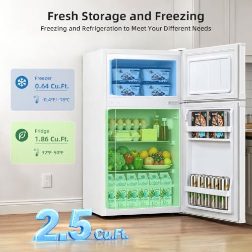 Antarctic Star Compact Mini Fridge with Freezer,Double Door with Adjustable Thermostat,Small Fridge Removable Shelves for Dorm/Office,2.5 Cu.Ft,WHITE - Image 3