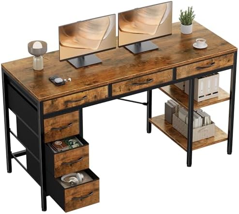 Sweetcrispy 55" Computer Desk with 6 Fabric Drawers & Storage Shelves by Sweetcrispy