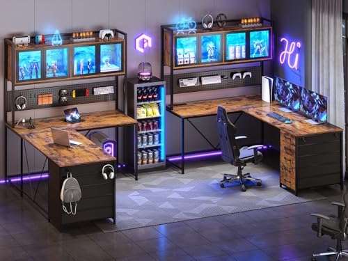 SEDETA L Shaped Gaming Corner Desk with Drawers, Hutch and Storage Shelves - Image 2