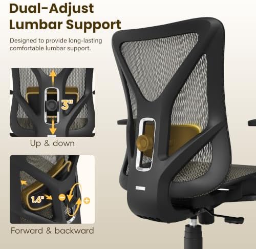 Ergonomic Office Chair, Mesh Computer Desk Chairs with BIFMA X5.1 Certified, Adjustable Lumbar Support, 3D Arm, Tilt Back, Wide Seat, Comfy Swivel Work Task Chair for Company and Home (Apricot Mist) - Image 5