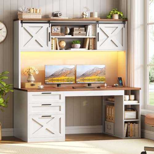 SEDETA 55.1" Farmhouse Desk with Hutch & 3 Storage Drawers by SEDETA